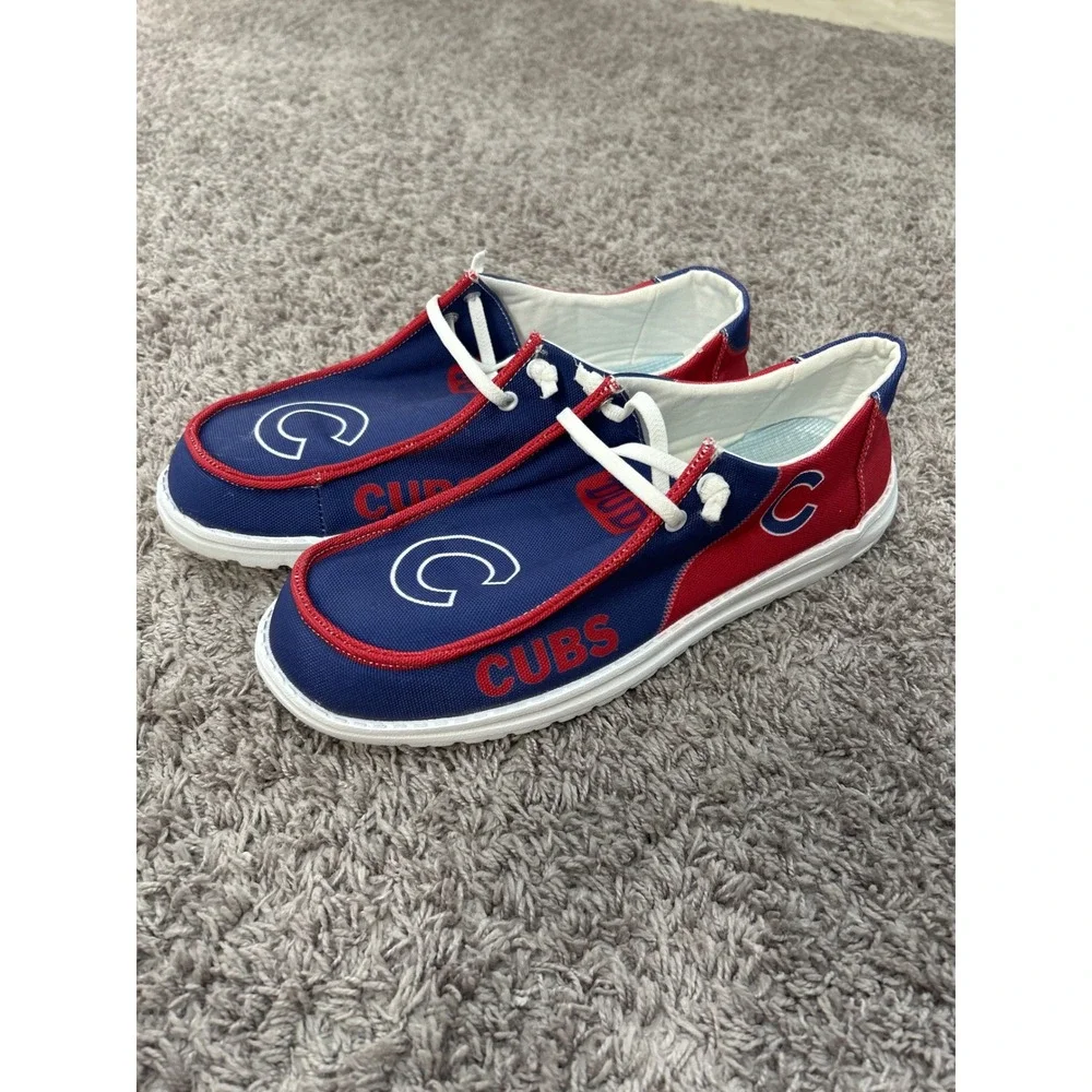 Chicago cubs baseball Blue Red Canvas Slip On Loafers Mens Size 12 EU 45